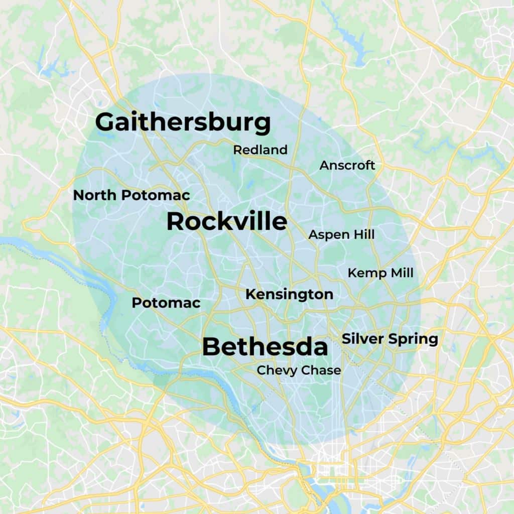 Map of MovementX Physical Therapy in Bethesda, Maryland including Rockville and Gaithersburg