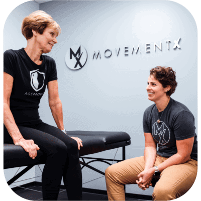 MovementX physical therapist talking with a new patient who was prescribed physical therapy by her physician via a prescription