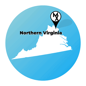 Map of Virginia showing MovementX at home physical therapy in Arlington, Reston, and Alexandria locations