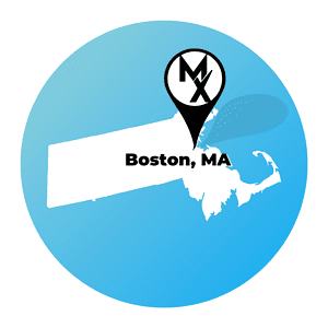 Map of Massachusetts showing MovementX at home physical therapy in Boston location