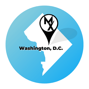Map of Washington DC showing MovementX at home physical therapy in Washington DC location