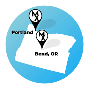 Map of Oregon showing MovementX at home physical therapy in Portland and Bend locations