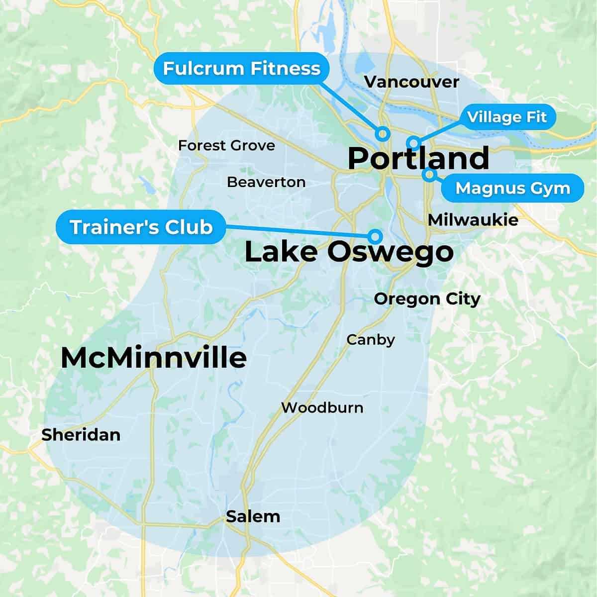 Portland map 2023 Map of MovementX Physical Therapy in Portland, OR including Lake Oswego and McMinnville areas