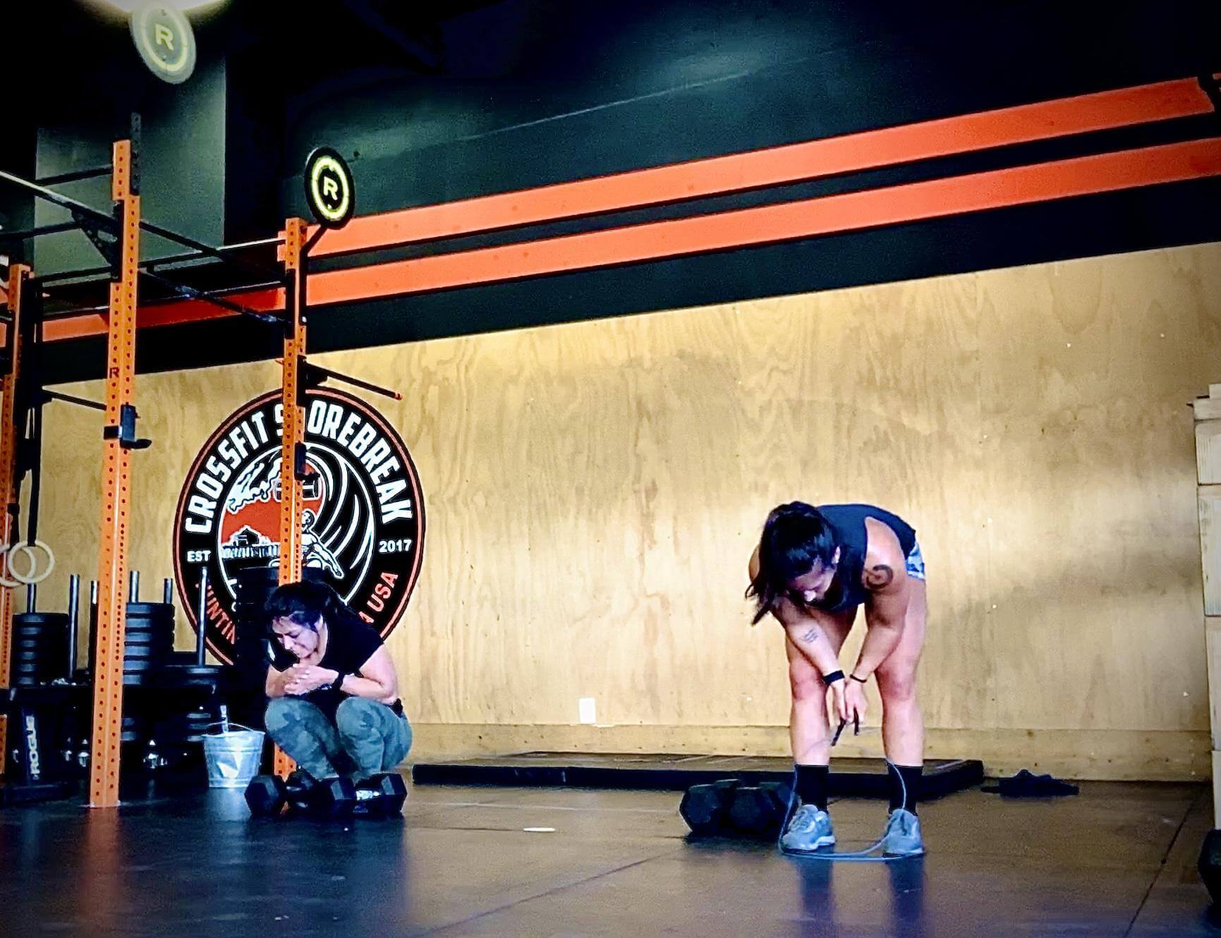 Dr. Jessica Crowder taking a standing rest while in a CrossFit class in Orange County, CA.