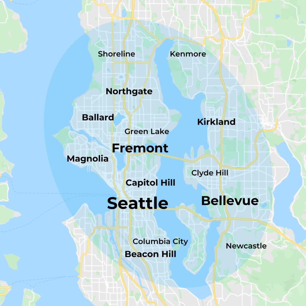 Map of MovementX Physical Therapy in Seattle Washington at home PT service coverage