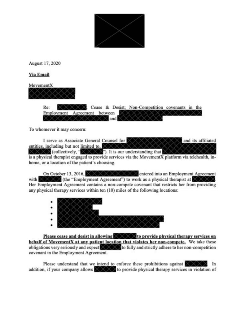Page 1 of a Cease and Desist order issued to MovementX