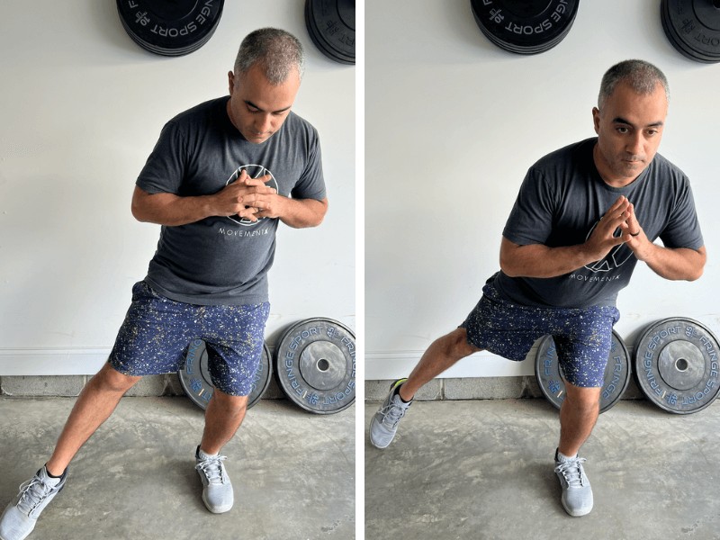 Dr. Romin Ghassemi, PT, DPT, performing hip clock exercises in his clinic in Fuquay-Varina, North Carolina.