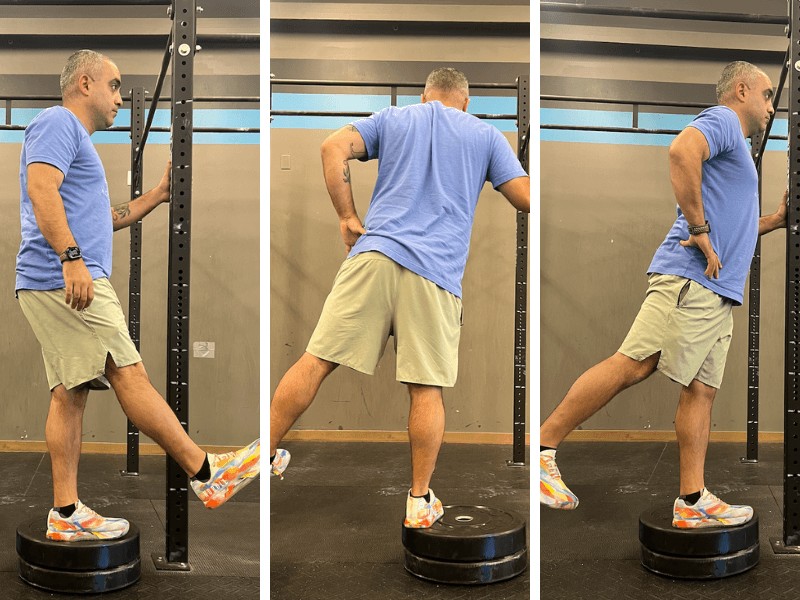 Dr. Romin Ghassemi demonstrating the 3 stages of the hip step exercises.