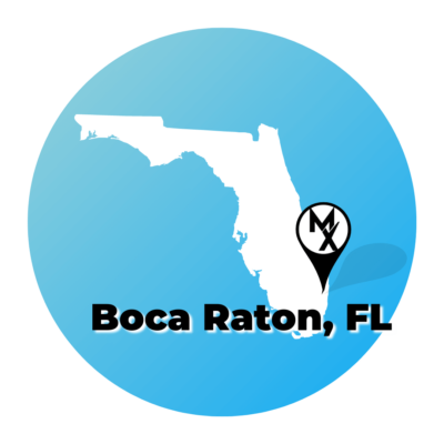 A blue circle showing the state of florida where MovementX offers physical therapy in boca raton