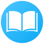 Blue icon of an open book