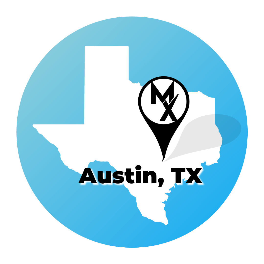 A blue circle showing the state of texas where MovementX has physical therapy job openings in austin