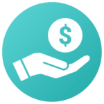 Green icon showing a hand holding money