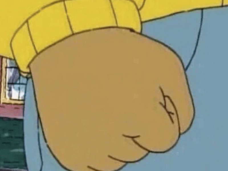 Arthur squeezing his fist meme.