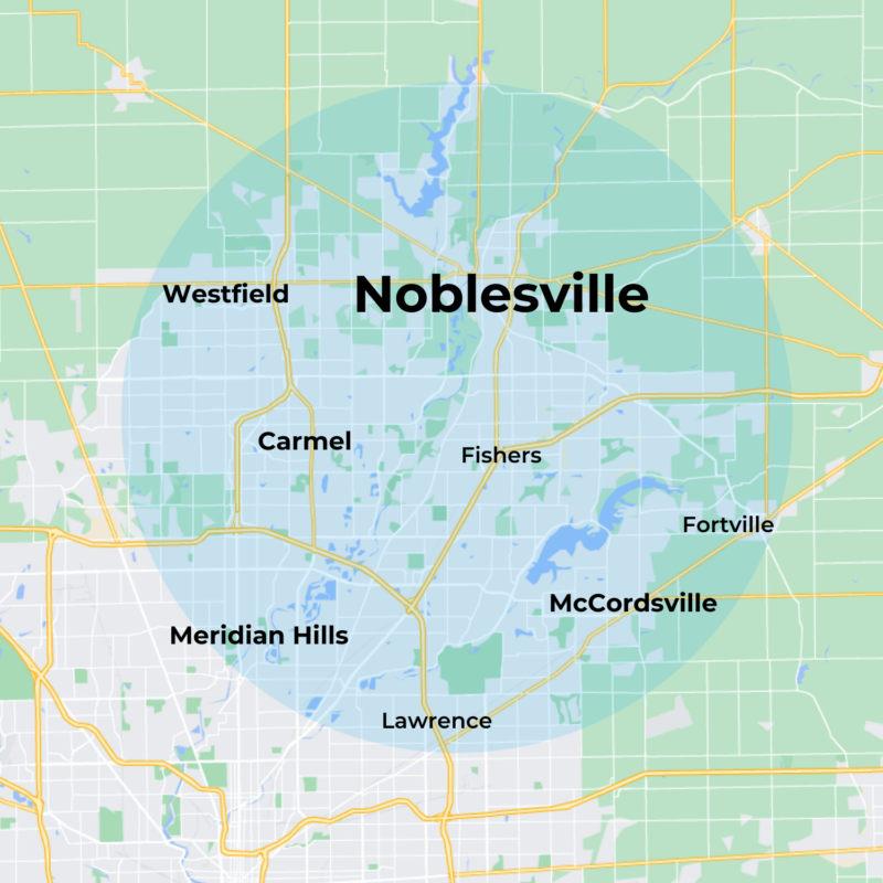 MovementX physical therapy in noblesville indiana location services coverage map including carmel, fishers, and westfield