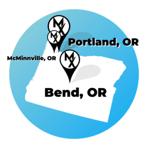 A map of MovementX physical therapy in oregon including portland, lake oswego, mcminnville, and bend