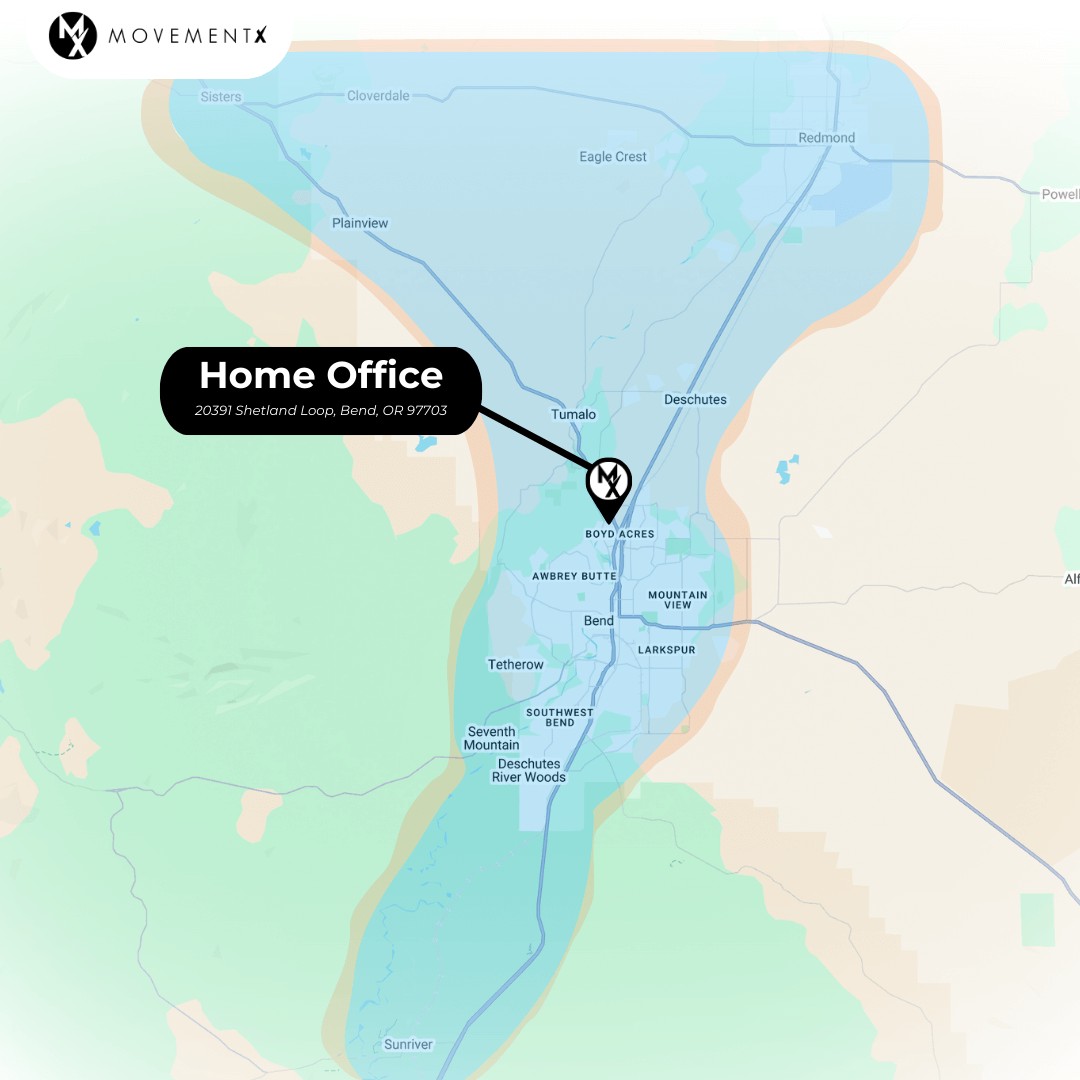 Coverage map of MovementX physical therapy in Bend Oregon