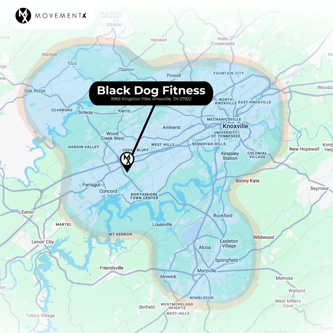 Coverage map of MovementX physical therapy in Knoxville Tennessee