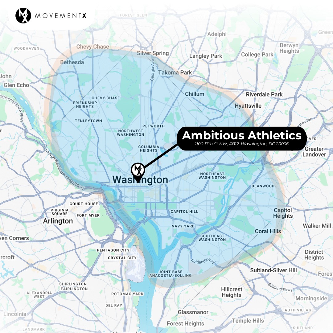 Coverage map of MovementX physical therapy in Washington DC