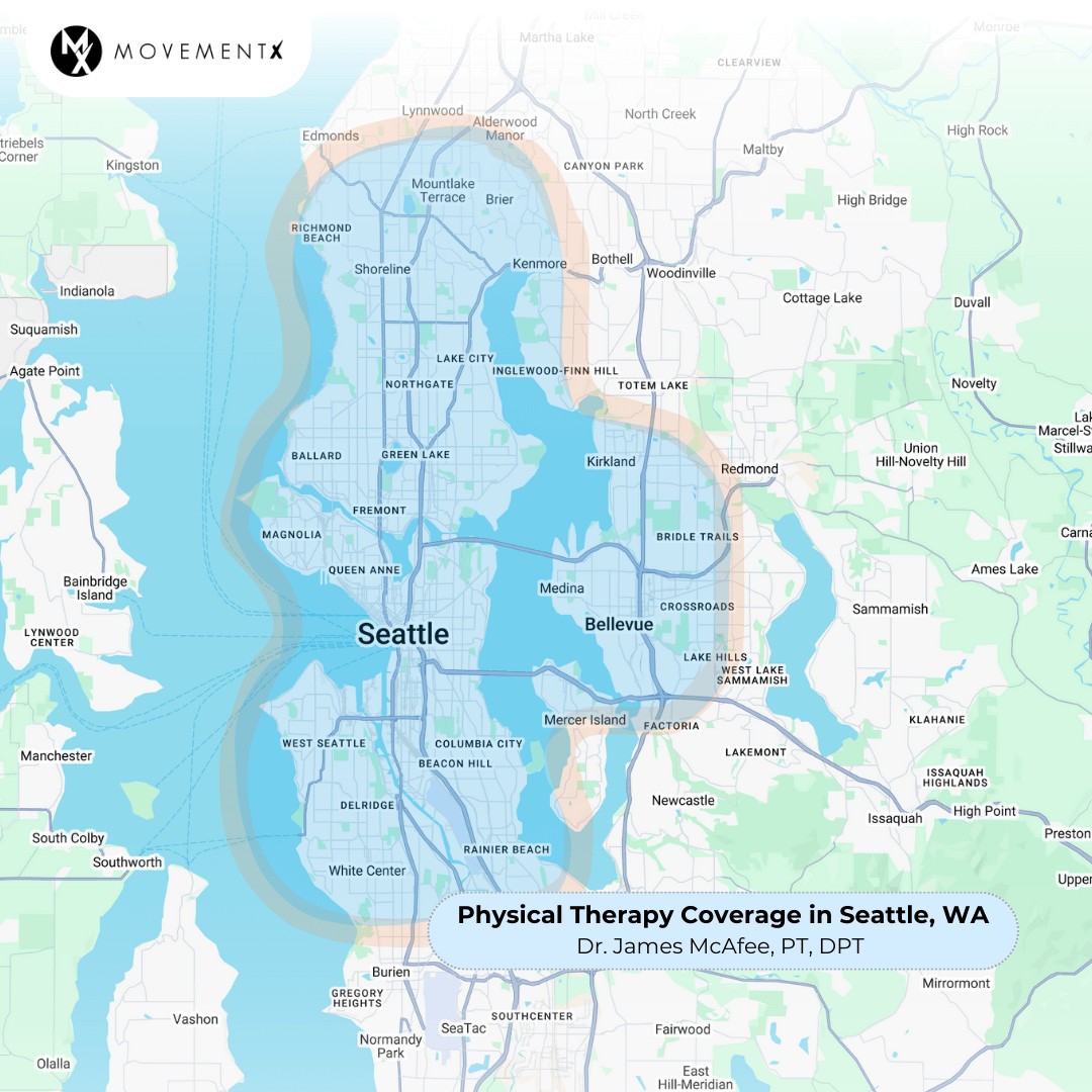 James McAfee coverage map of MovementX physical therapy in Seattle Washington