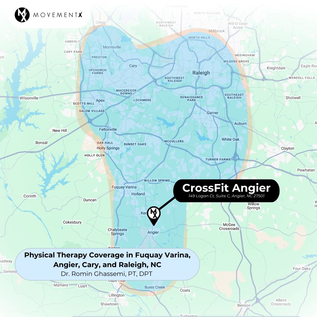 Romin Ghassemi coverage map of MovementX physical therapy in Fuquay Varina North Carolina