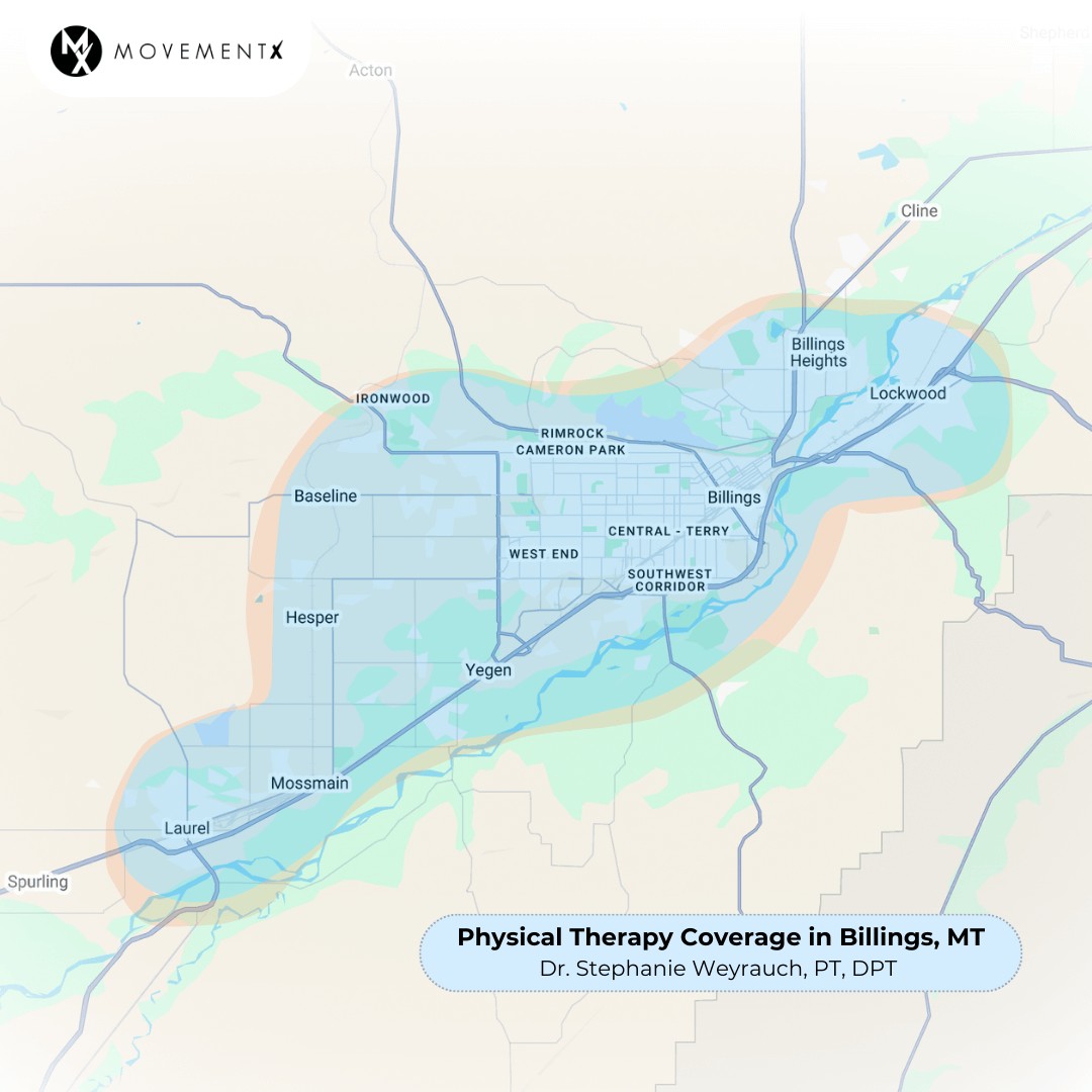 Stephanie Weyrauch coverage map of MovementX physical therapy in Billings Montana