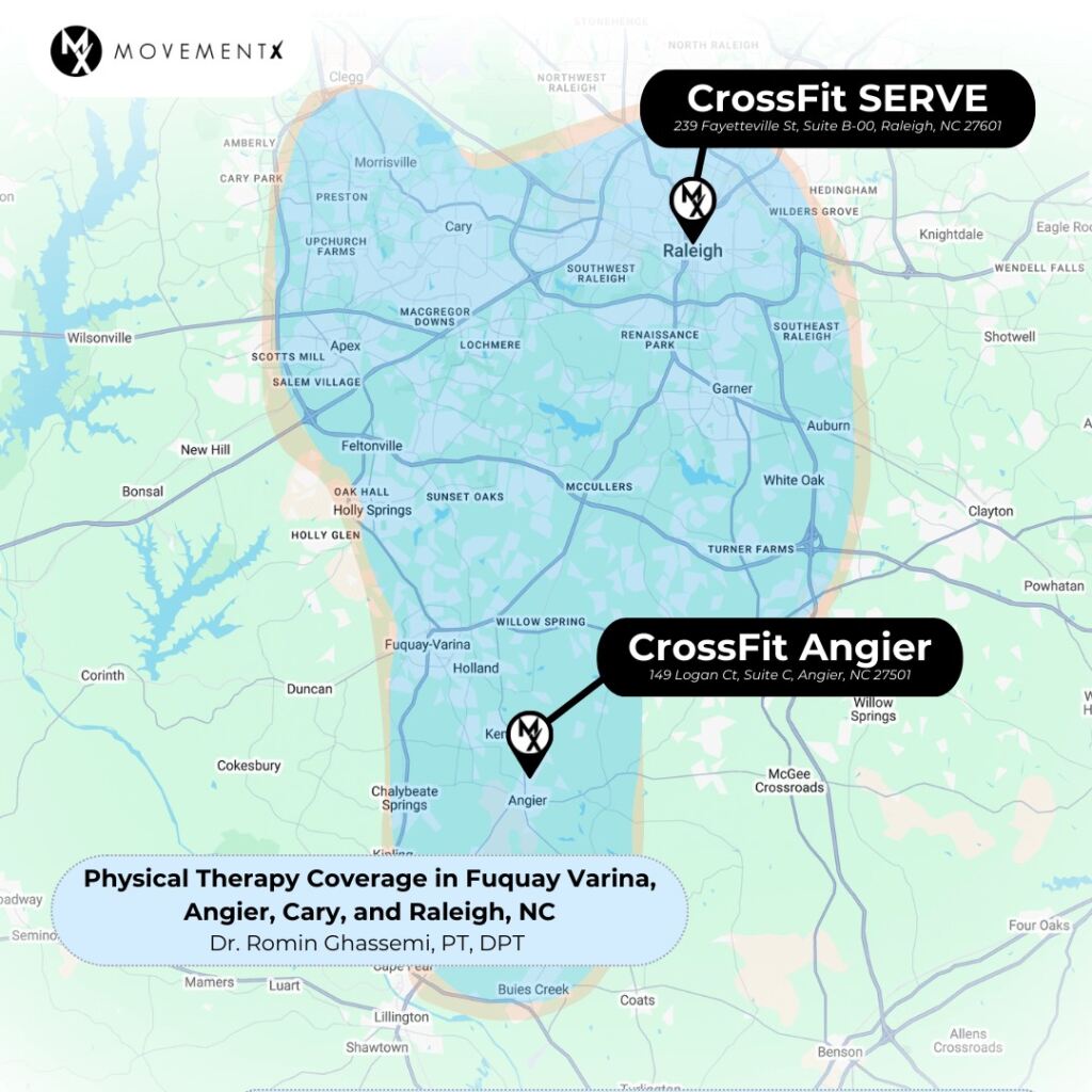 Service Coverage map of MovementX physical therapy in Fuquay Varina North Carolina