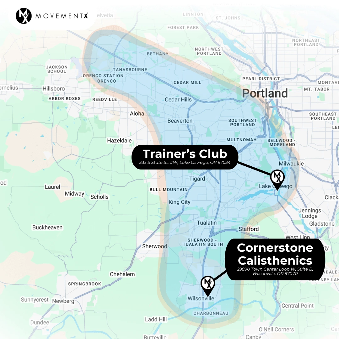 Coverage map of MovementX physical therapy in Lake Oswego and Portland Oregon