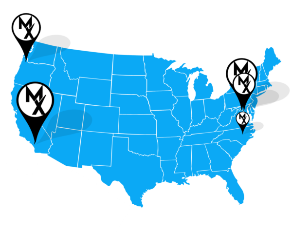 A map depicting the locations that MovementX is actively hiring physical therapists for PT jobs