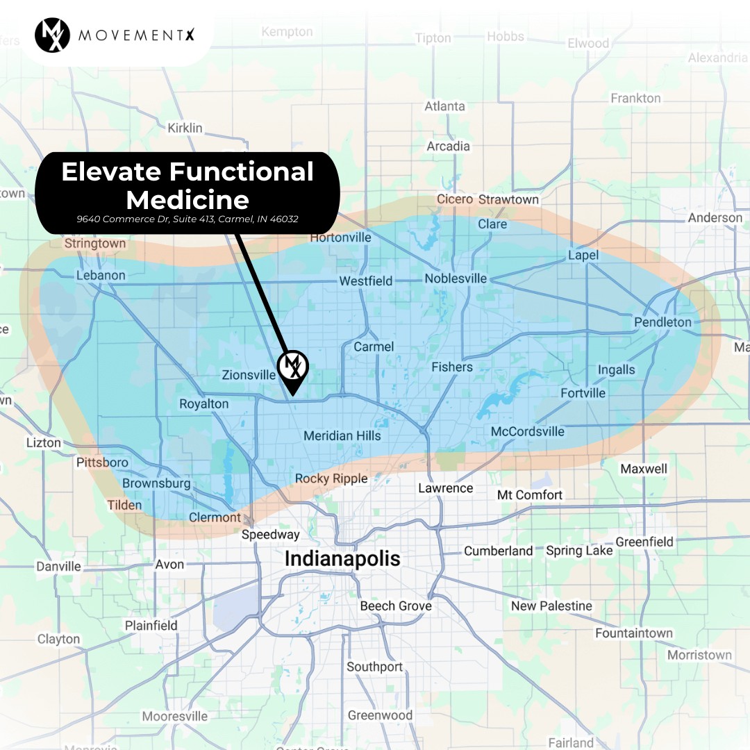coverage map of MovementX physical therapy in Northern Indianapolis