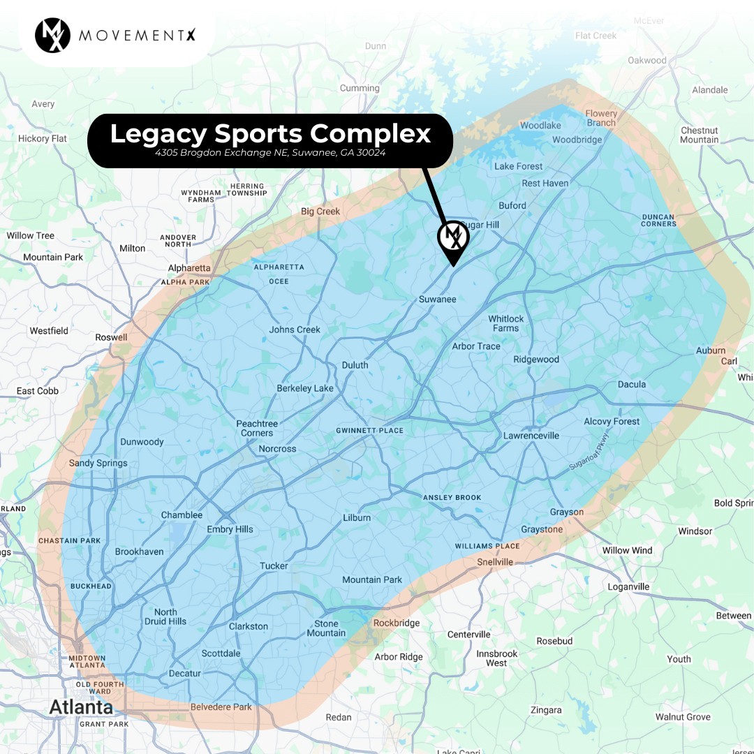 Coverage map of MovementX physical therapy in Raleigh North Carolina