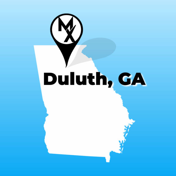 A map graphic showing available physical therapy jobs in duluth georgia with MovementX