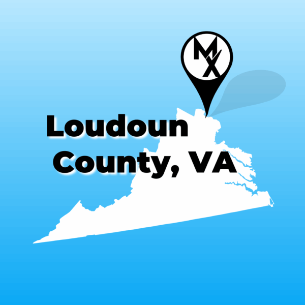 A map graphic showing available physical therapy jobs in Loudoun county, virginia with MovementX