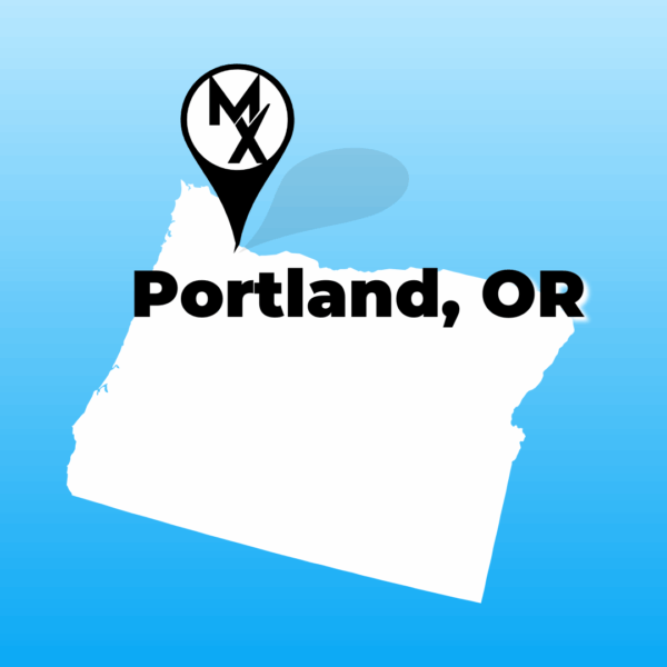 A map graphic showing available physical therapy jobs in portland oregon with MovementX