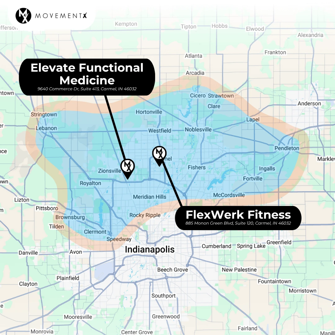 Coverage map of MovementX physical therapy in Raleigh North Carolina