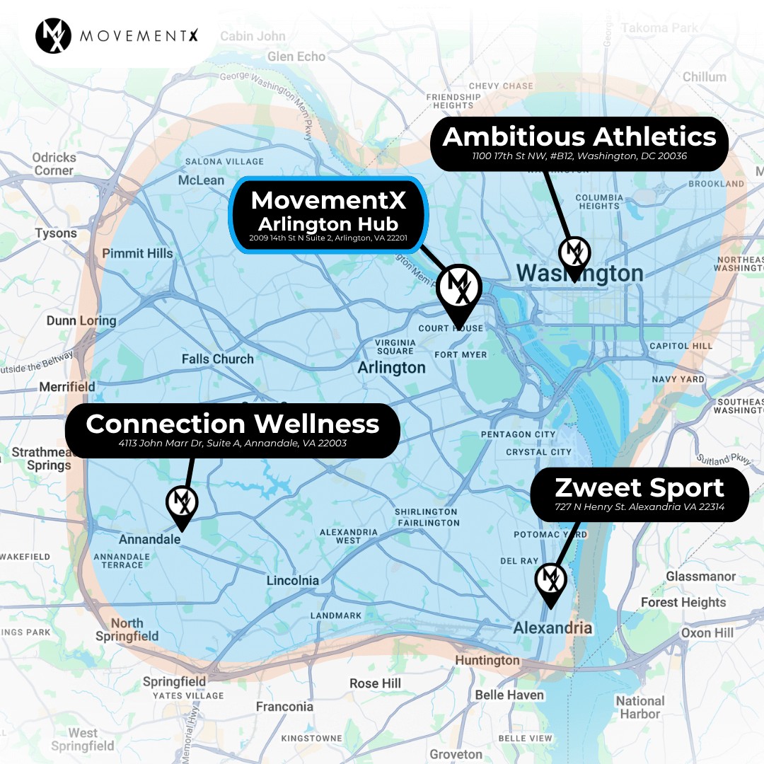 Personal Training coverage map of MovementX in Washington DC and Virginia