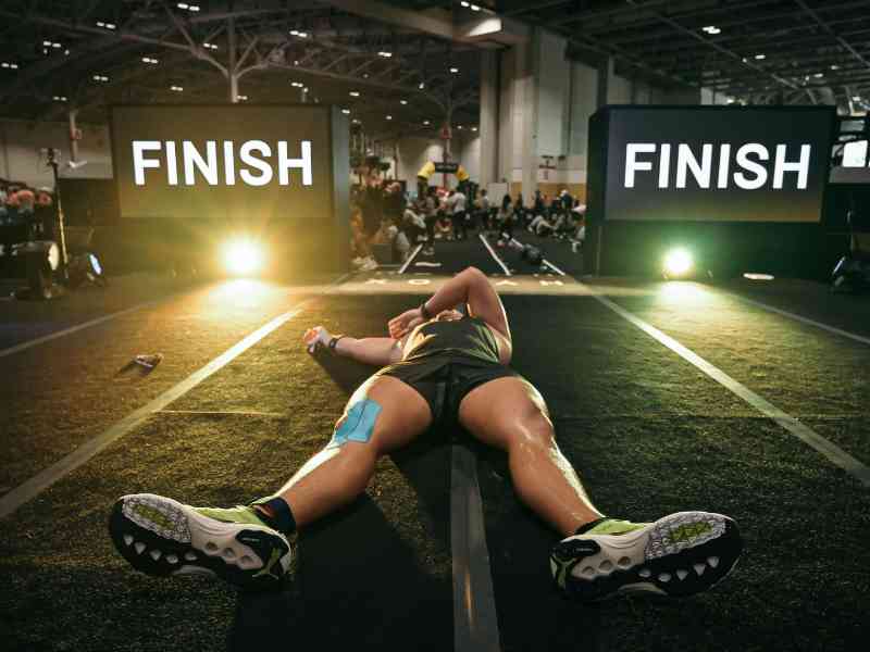 An endurance athlete collapsed at the finish line of a functional fitness race.