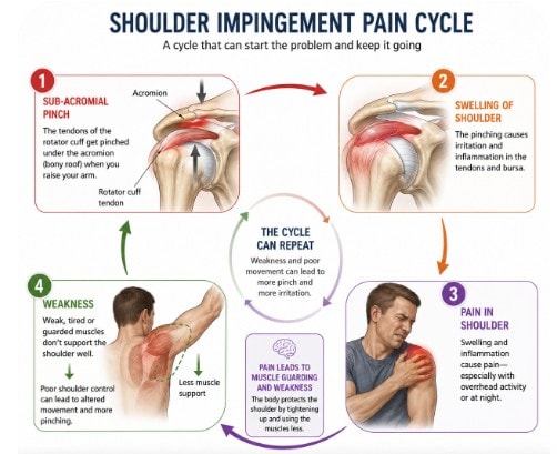 A diagram showing the impingement cycle of the shoulder