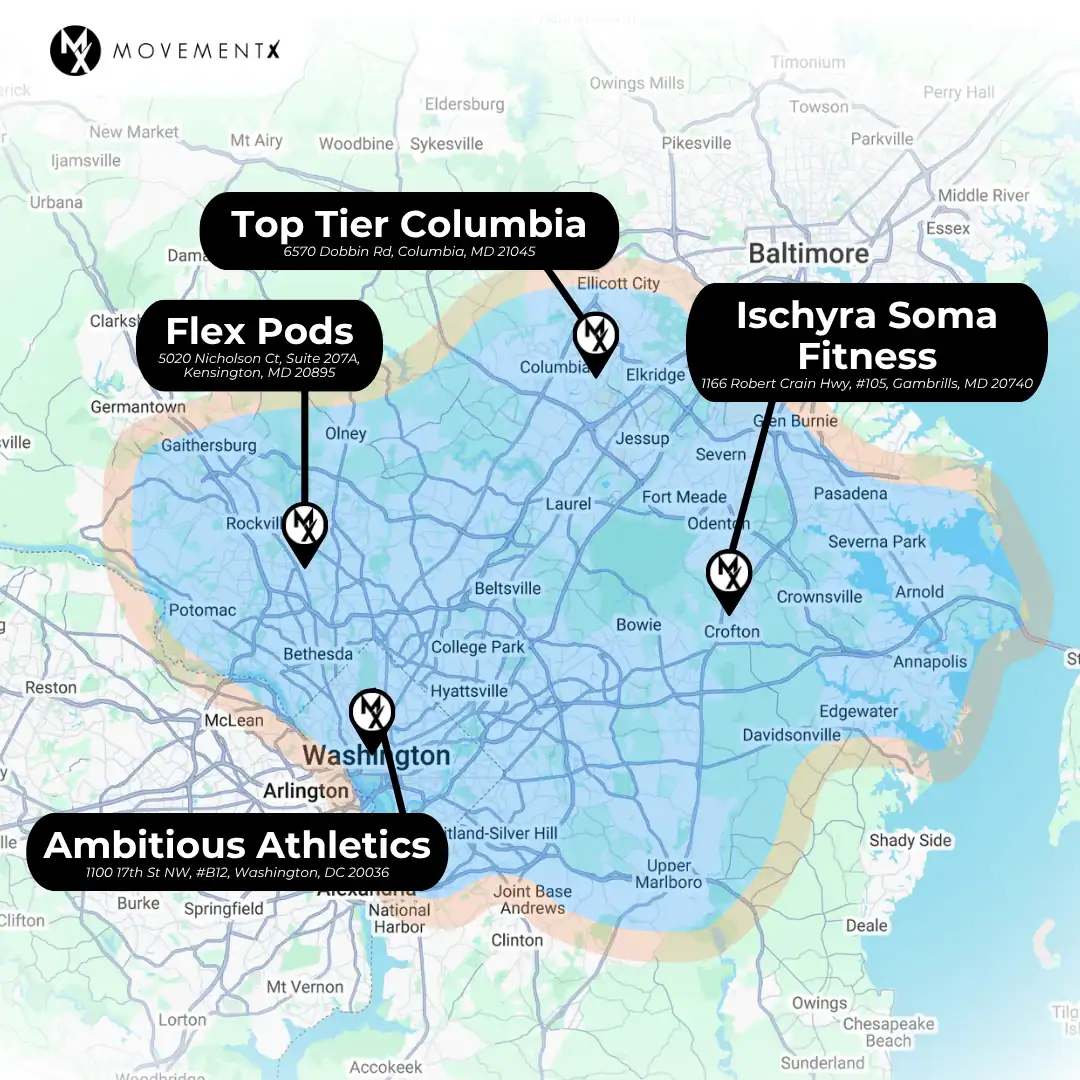 Coverage map of MovementX physical therapy in Maryland (4) (1)