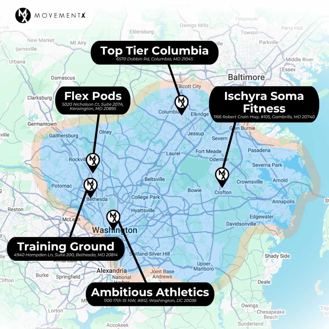 Coverage map of MovementX physical therapy in Maryland (5) (1)